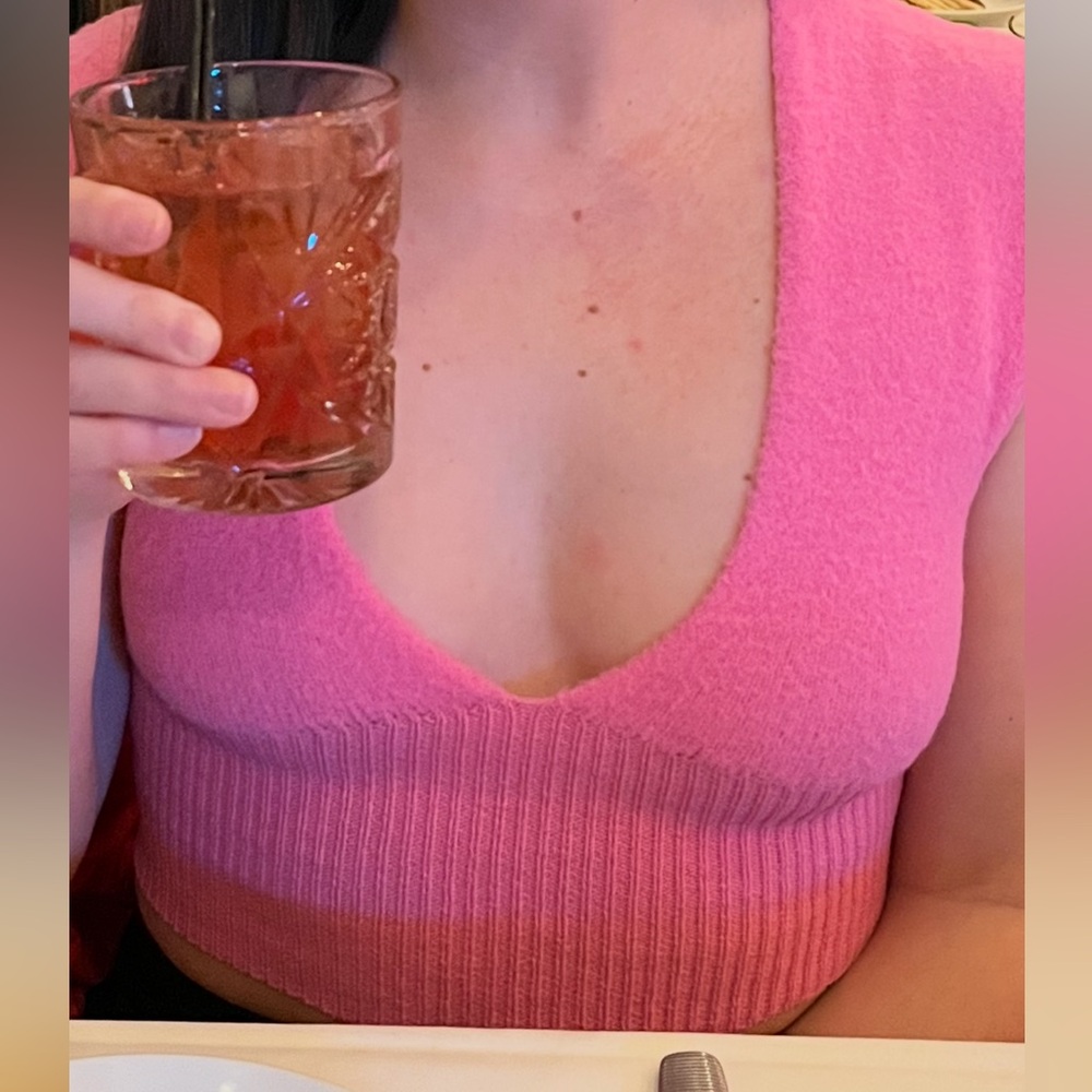Pink Women's V-Neck Crop Top